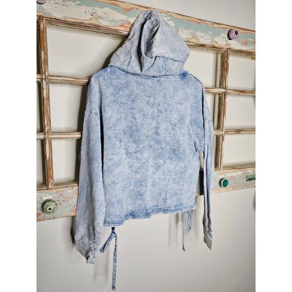Blank NYC Acid Wash Retro Vibe Hooded Drawstring Sweatshirt Size Medium - Picture 7 of 9